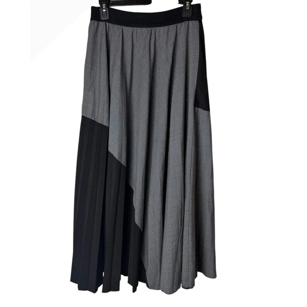 Kedziorek Pleated Maxi Skirt Women Medium Gray Black Colorblock Lagenlook Artsy